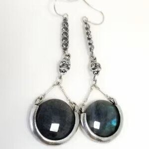 Martha Rotten Black Onyx skull drop earrings.
